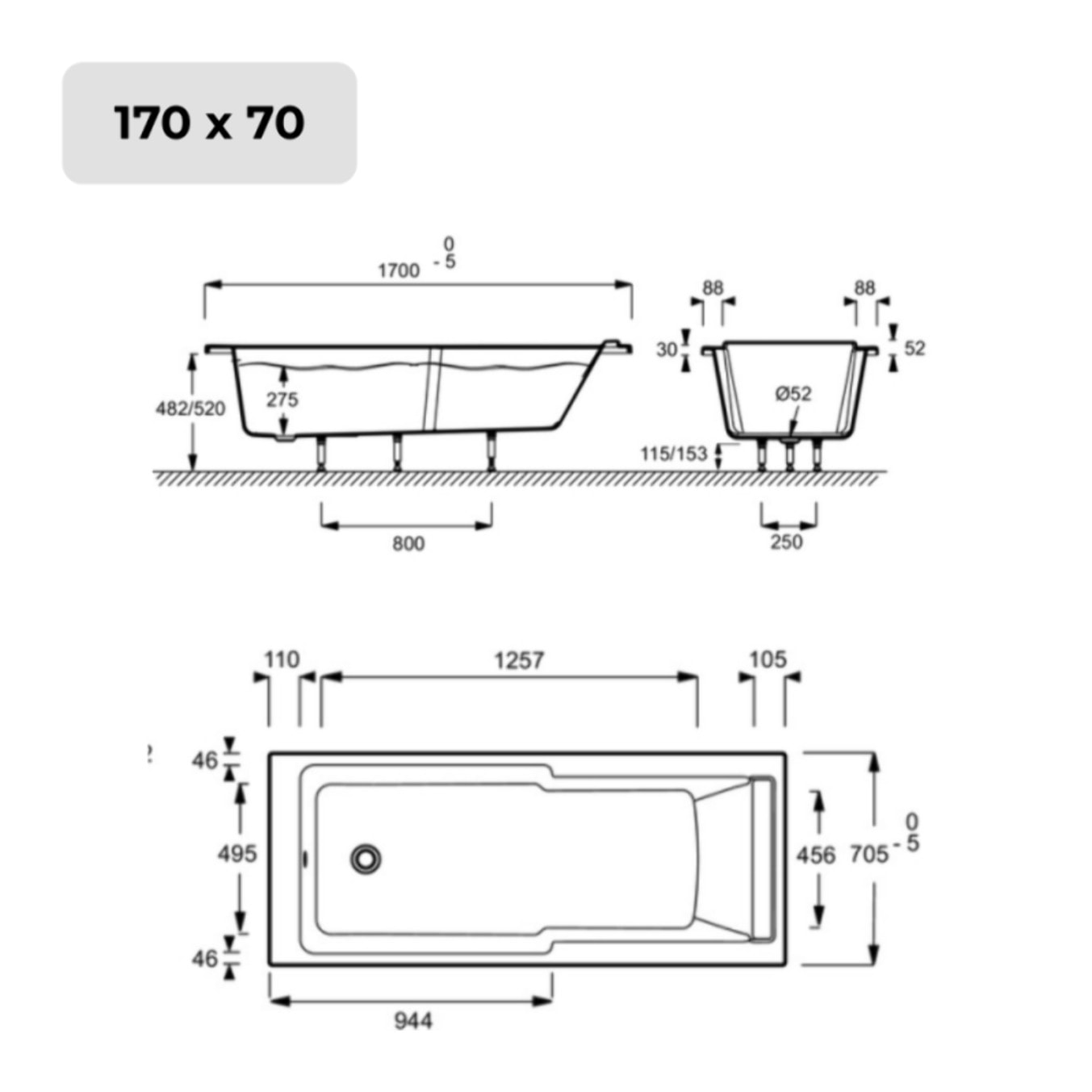 Baignoire bain douche Struktura + pare bain + étagère 170 X 70