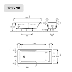 Baignoire bain douche Struktura + pare bain + étagère 170 X 70