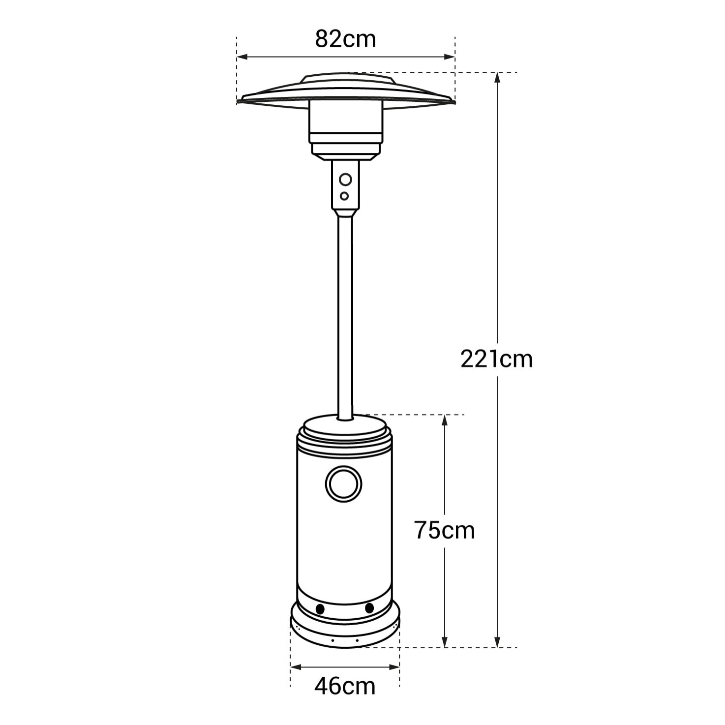 Parasol chauffant OSLO - chauffage d'extérieur gaz - acier inox + housse