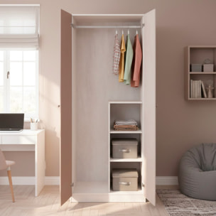Armadio 2 Ante Battenti Barra Appendiabiti E 4 Scomparti Design Moderno Minimal Giovanile Per Cameretta 90 x 200 x 52 Cm Colore Beige E Rovere