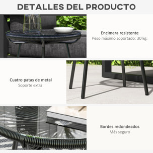 Mesa de Jardín de Ratán Sintético Mesa de Centro Redonda para Exteriores con Tablero de Vidrio Templado y Patas de Metal para Patio Balcón Ø50x50 cm Negro