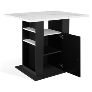 Ilot central de cuisine Théo L110cm effet marbre et noir