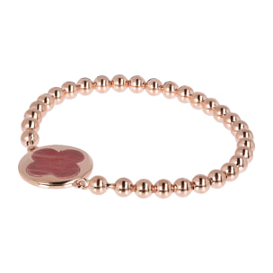 Bracciale a Sfere Golden con Ciondolo Quadrifoglio in Quarzite Rossa Placcato Oro Rosa 18kt