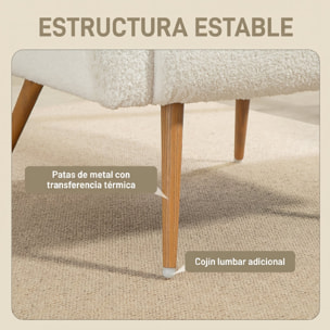 HOMCOM Sillón de Salón de Tela Teddy, Butaca de Salón con Cojín Lumbar Desmontable, Patas de Metal con Efecto Madera, Sillón de Relax para Dormitorio, Oficina, Estudio, Blanco Crema