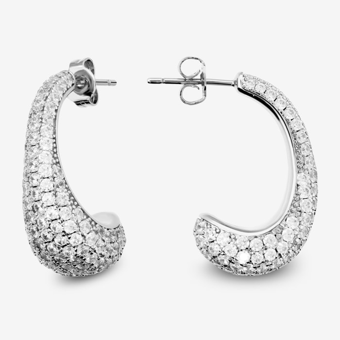 Orecchini a Lobo Graduati in Pavé di Cubic Zirconia placcati Rodio