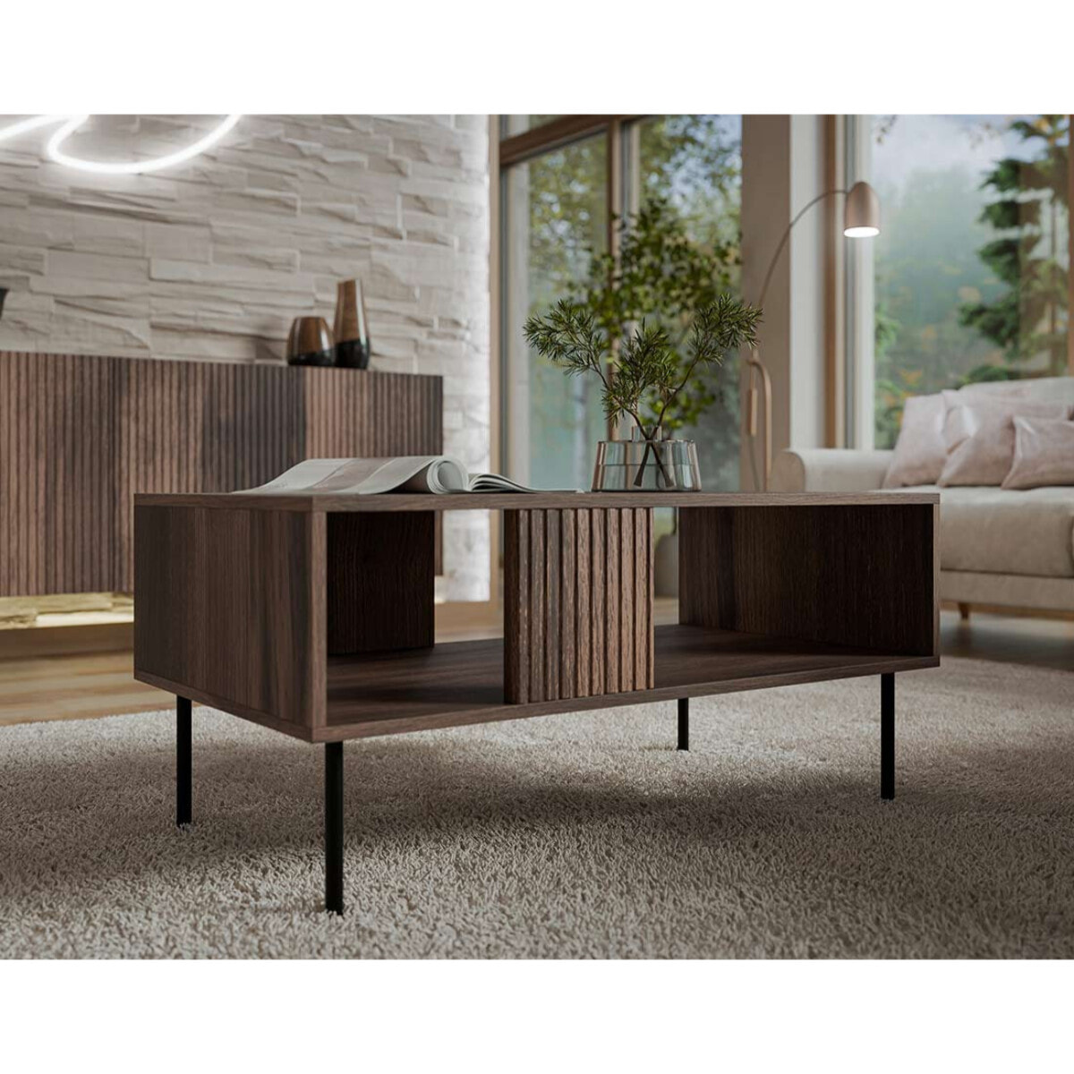 Franco - table basse - effet bois - 1 niche - 100 cm - Bois