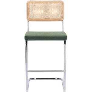 Lot de 2 tabourets de bar en cannage et velours côtelé - MUSE