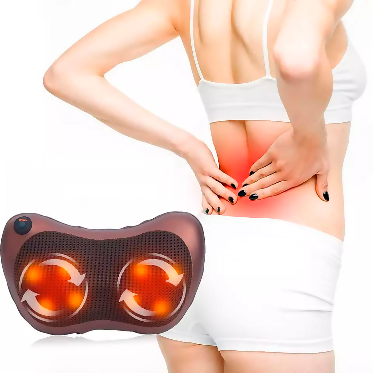 Almohada de masaje con 8 cabezales, masaje en ambas direcciones y calor infrarrojo.