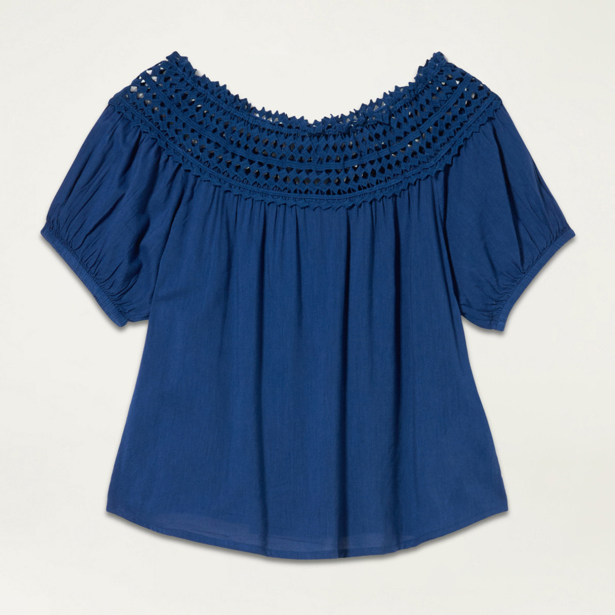 Oltre - Camiseta con borde de macramé - Azul