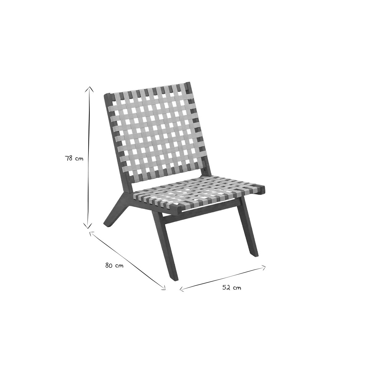 Fauteuil lounge en bois massif et sangles beiges LUCEA