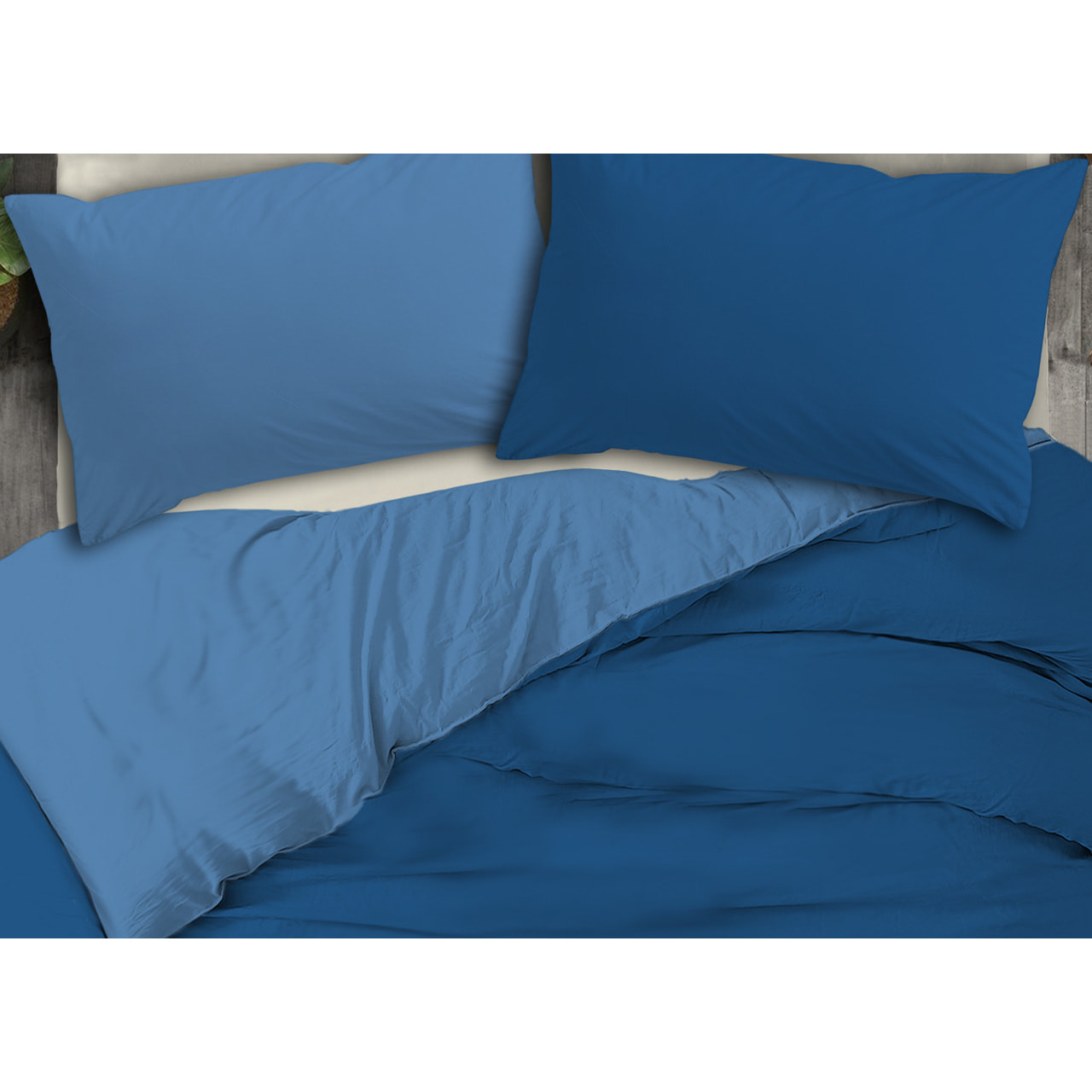 Copripiumino No Stiro Tinta Unita Bicolor Francesca Blu Azzurro