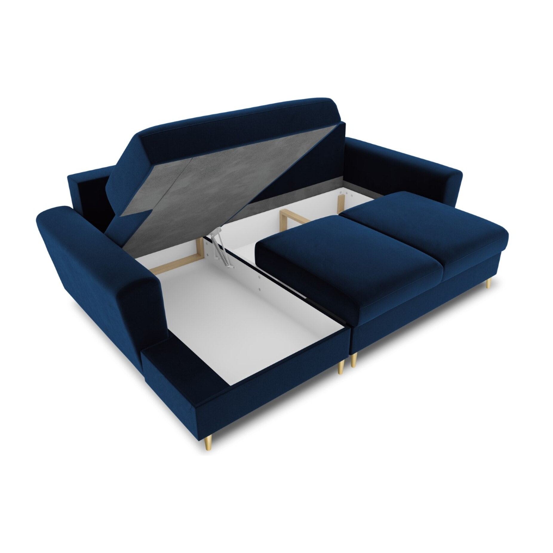 Canapé d'angle gauche convertible avec coffre de rangement "Kyoto" 4 places en velours bleu roi