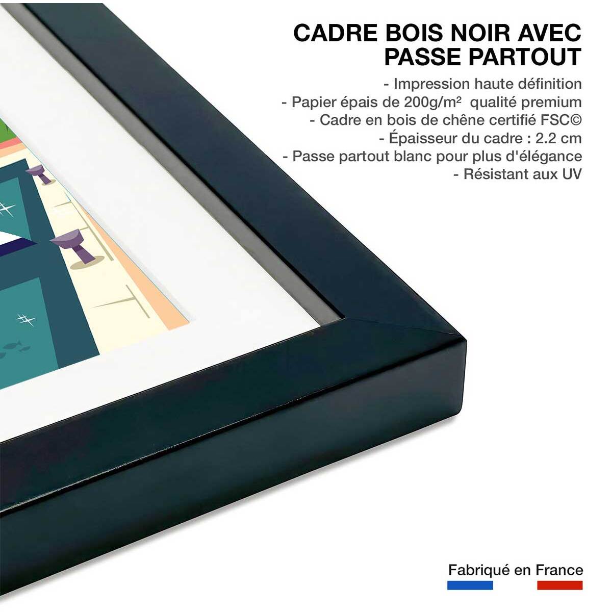 Affiche vacances à Sanary Affiche + cadre en bois - Noir