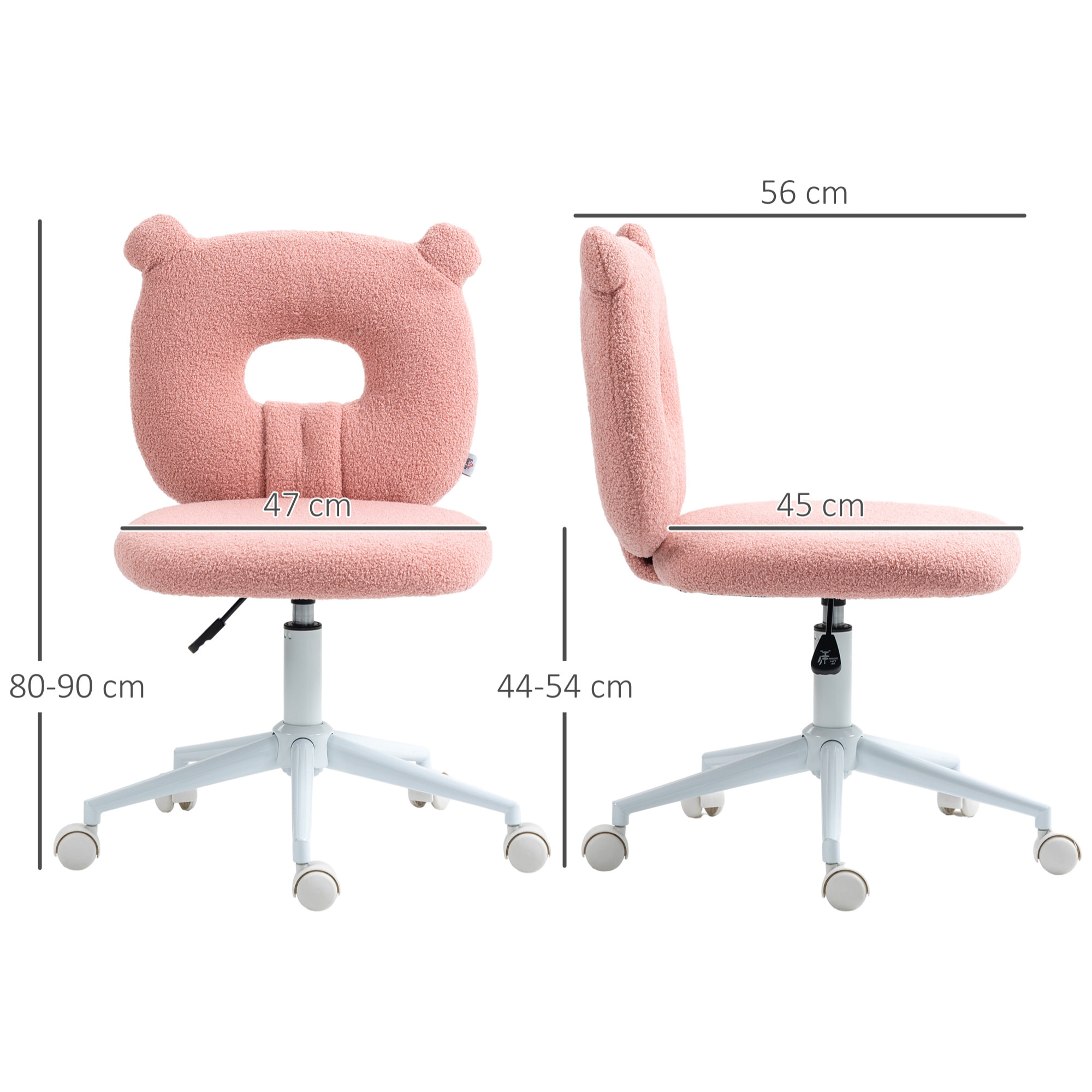 Silla de Escritorio Moderno de Borreguillo Silla Giratoria Infantil con Asiento Ajustable en Altura y Respaldo en Forma de Oso Carga 120 kg