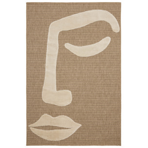 PALMA - Tapis aspect jute à motif visage en relief - Blanc