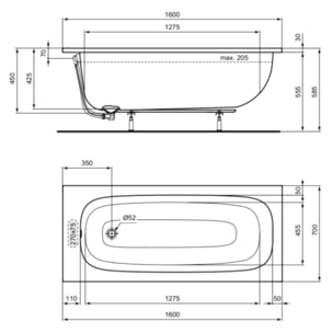 Baignoire droite 160 x 70 i.life