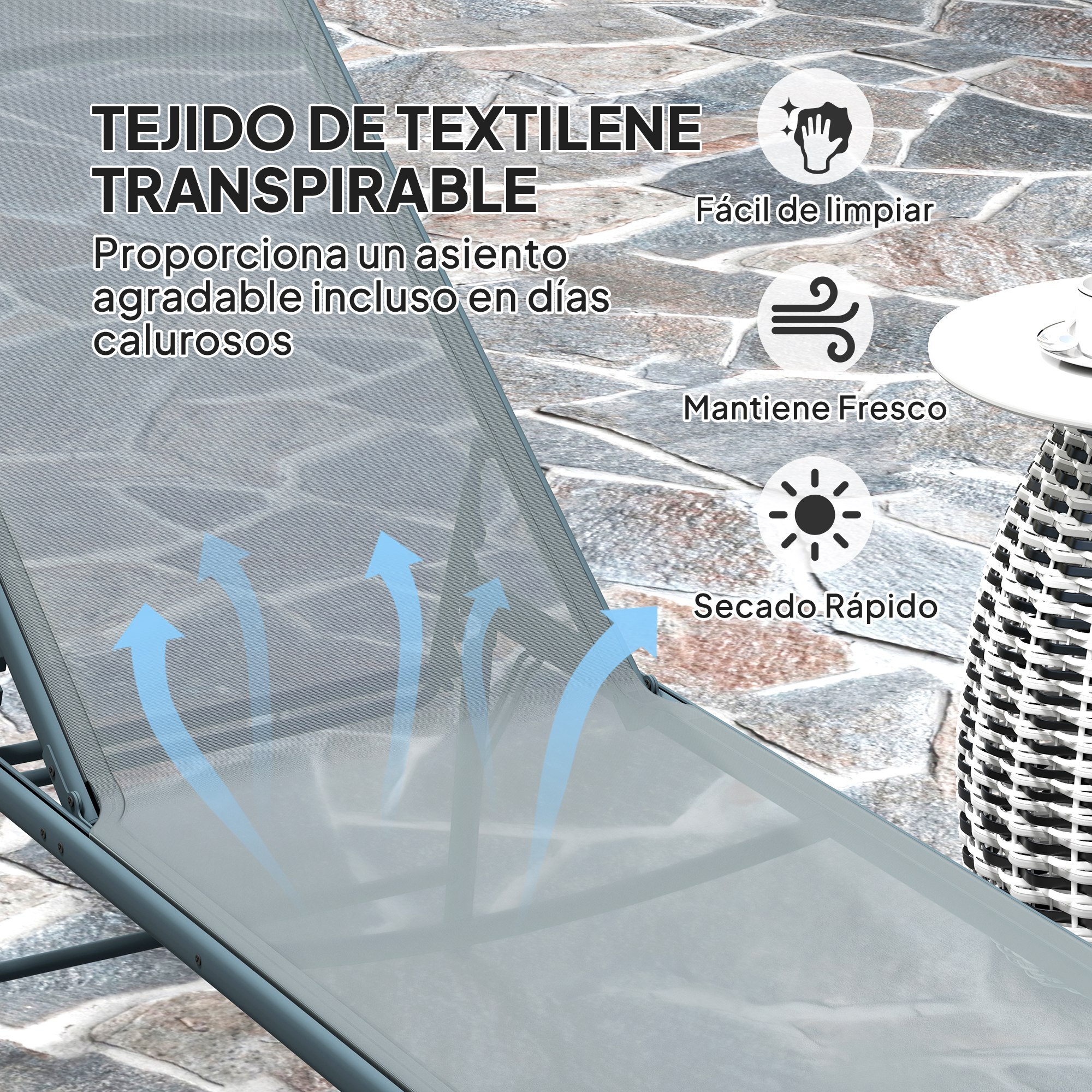 Pack de 2 Tumbonas Jardín Exterior Tumbonas Plegables Reclinables en 5 Posiciones con Estructura Metálica y Asiento de Malla Transpirable para Playa Piscina 164x54x84 cm Gris Claro