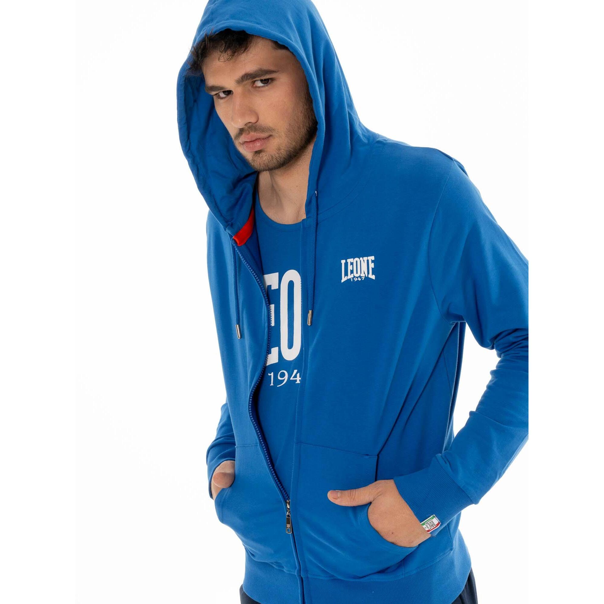 Felpa da uomo con cappuccio e zip non felpata Leone Basic
