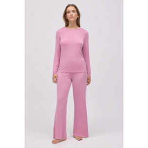 Pigiama lungo in modal extra morbido con pantaloni larghi rosa