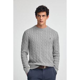 Jersey gris vigoré de punto trenzado y mezcla de lana con bordado Rigby Go