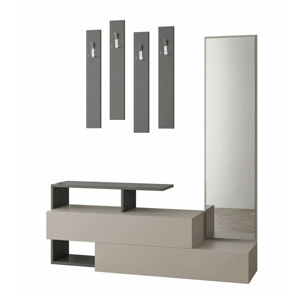 Mobile da ingresso Ascari, Entratina appendiabiti, Composizione per atrio, Consolle portaoggetti multifunzione, 137x35h55 cm, Tortora e Antracite