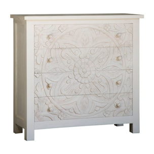 Commode Indira -bois massif de manguier-couleur blanc brossé 100 x 95 x 40 cm
