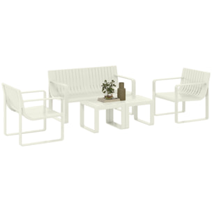 Conjunto de Jardín Exterior 5 Piezas Muebles Jardín Exterior con 2 Sillones 1 Sofá de 2 Plazas y 2 Mesas de Centro Diseño de Lamas Impermeable Anti-UV Blanco