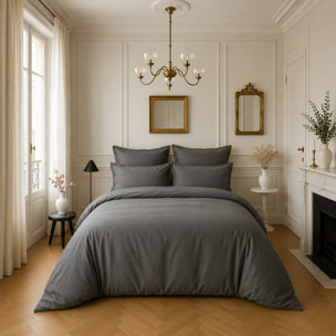 Housse de couette 100% satin de coton lavé 105 fils gris fonce
