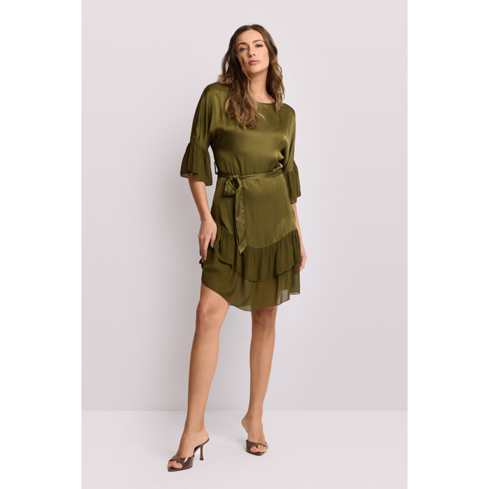Kocca - Abito elegante con volant Donna, Tinta unita, Girocollo