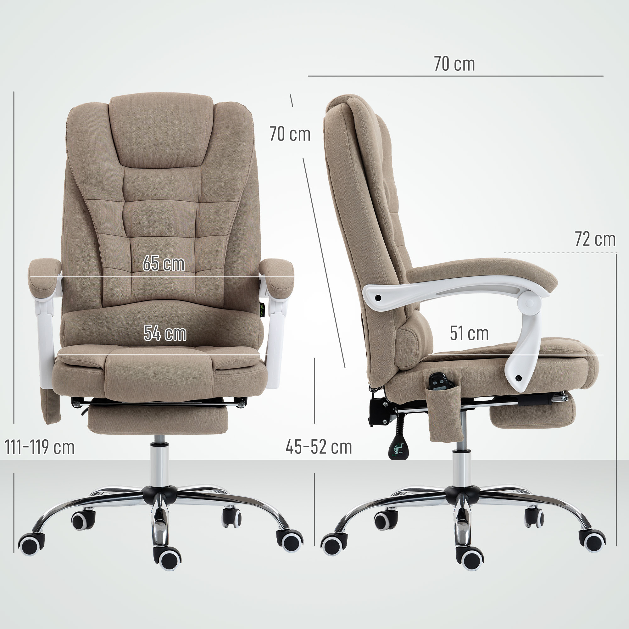 Fauteuil de bureau direction massant chauffant hauteur réglable dossier inclinable tissu beige