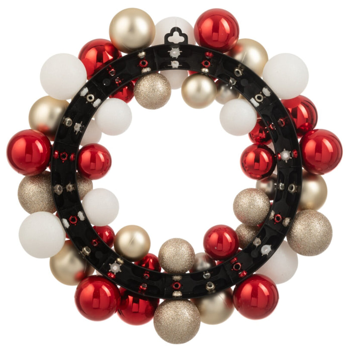 J-Line - Couronne de boules de Noël - plastique - rouge Noël/doré