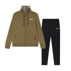 Tuta interlock con zip e collo alto interno fantasia