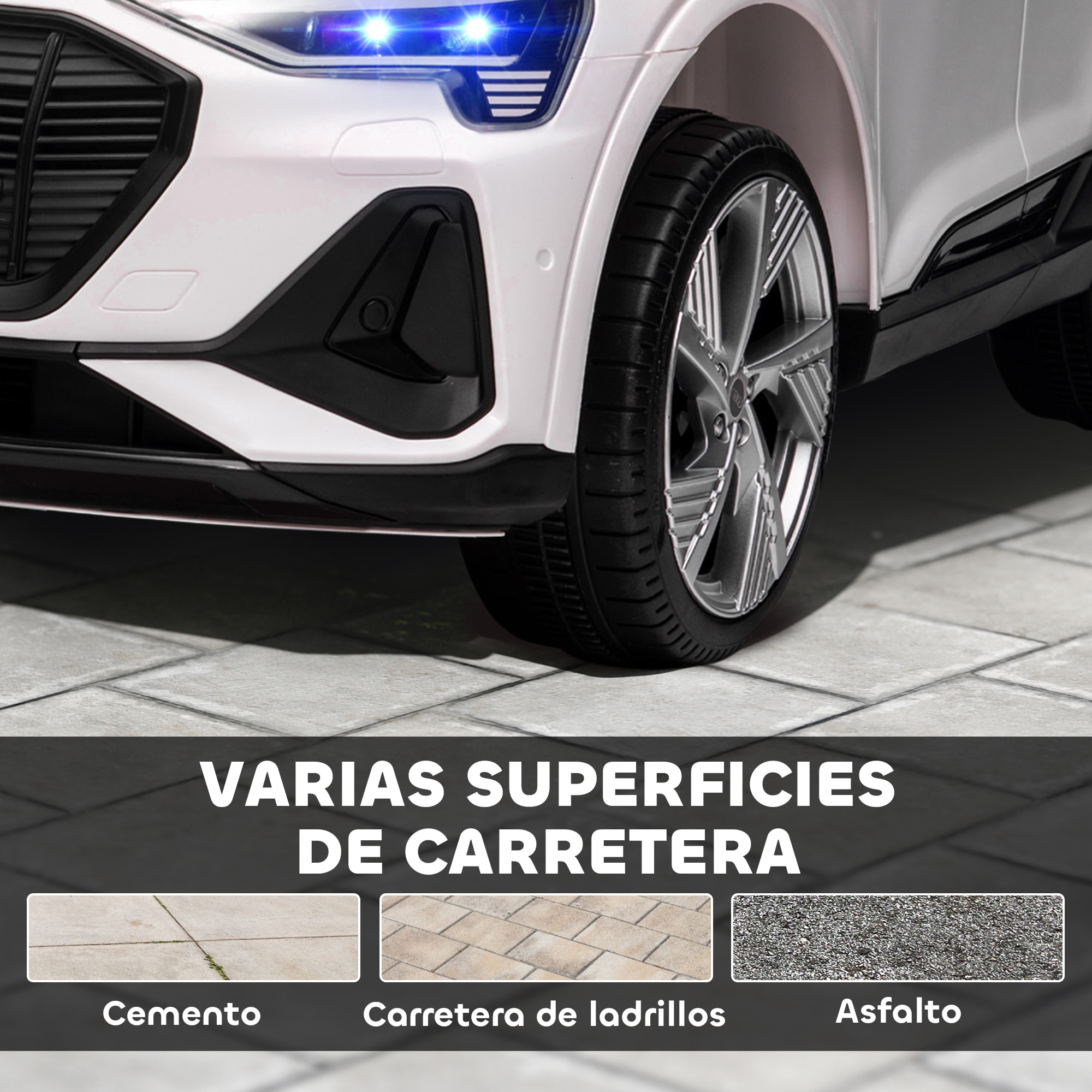 Coche Eléctrico para Niños de +3 Años Audi E-tron, Coche de Batería 12V con Mando a Distancia, Faros LED, Bocina, Música, USB, Apertura de Puerta y Velocidad 3-5 km/h, Blanco