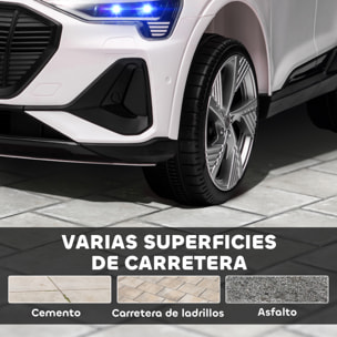 Coche Eléctrico para Niños de +3 Años Audi E-tron, Coche de Batería 12V con Mando a Distancia, Faros LED, Bocina, Música, USB, Apertura de Puerta y Velocidad 3-5 km/h, Blanco