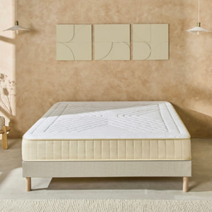 Ensemble Matelas Symphonie 2.0 & Sommier Lino, 24 cm, Mémoire de Forme Biogreen, Technologie Tri-Lattes, Soutien Ferme