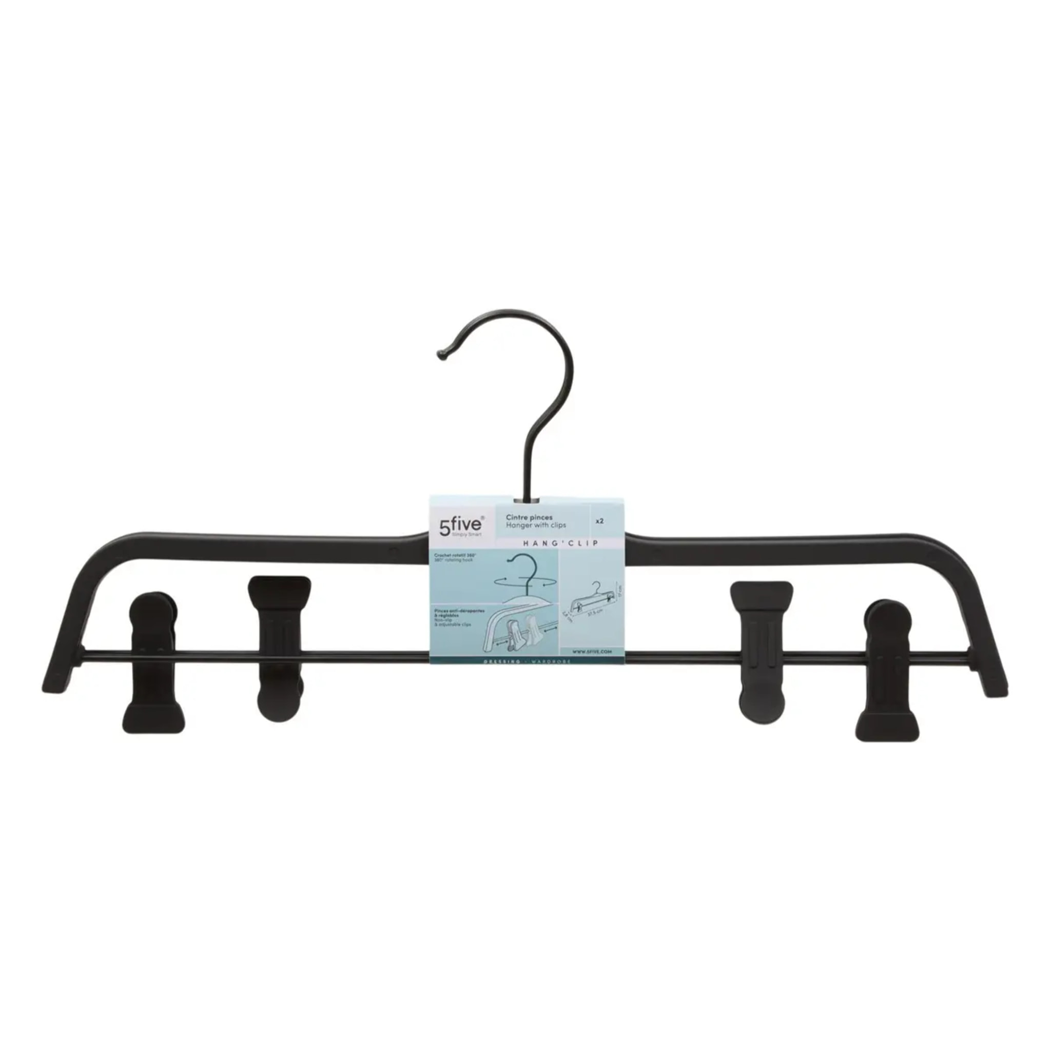 2 cintres Hang'Clip L.37,5cm noir