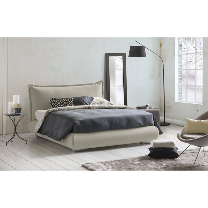 Letto matrimoniale Geras, Letto contenitore con rivestimento e testata in tessuto, 100% Made in Italy, Apertura frontale, adatto per materasso 160x190 cm, Beige