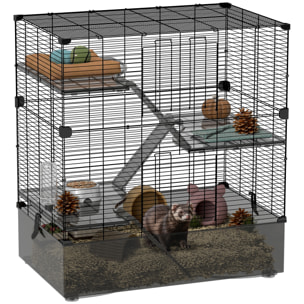 Jaula para Hurones de 4 Niveles con Bandeja Inferior Jaula para Roedores con Rampas Comedero y Bebedero Recinto para Chinchillas 73x47x80 cm Negro