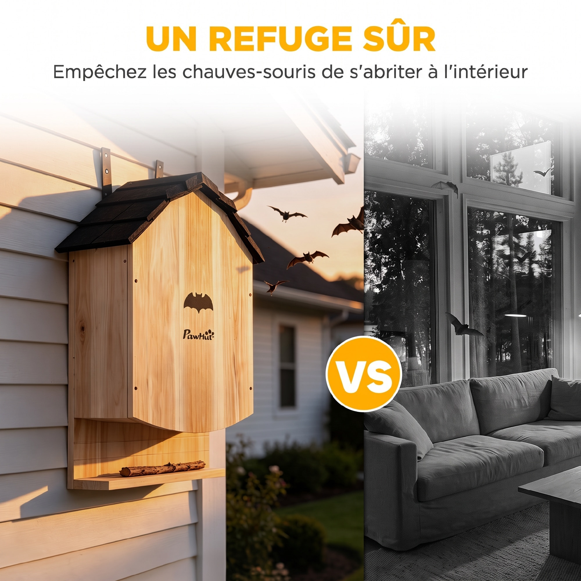 Abri à chauves-souris 3 chambres bois naturel noir
