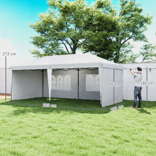 Carpa Plegable 6x3 m, Pop-up, con 4 Laterales Desmontables, Cenador de Jardín con 2 Ventanas Visibles, Bolsa de Transporte, Impermeable, Anti-UV, Gazebo para Camping, Fiestas, Exterior Blanco