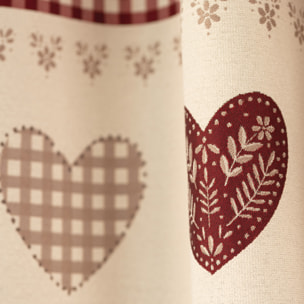 Rideau jacquard à œillets avec haut vichy et motifs cœurs - Taupe
