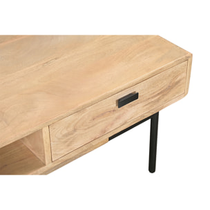 Table basse rectangulaire avec rangements 2 tiroirs en bois manguier massif et métal noir L100 cm JUDE