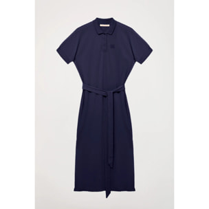 Vestito blu scuro con maniche dolman e ricamo tono su tono