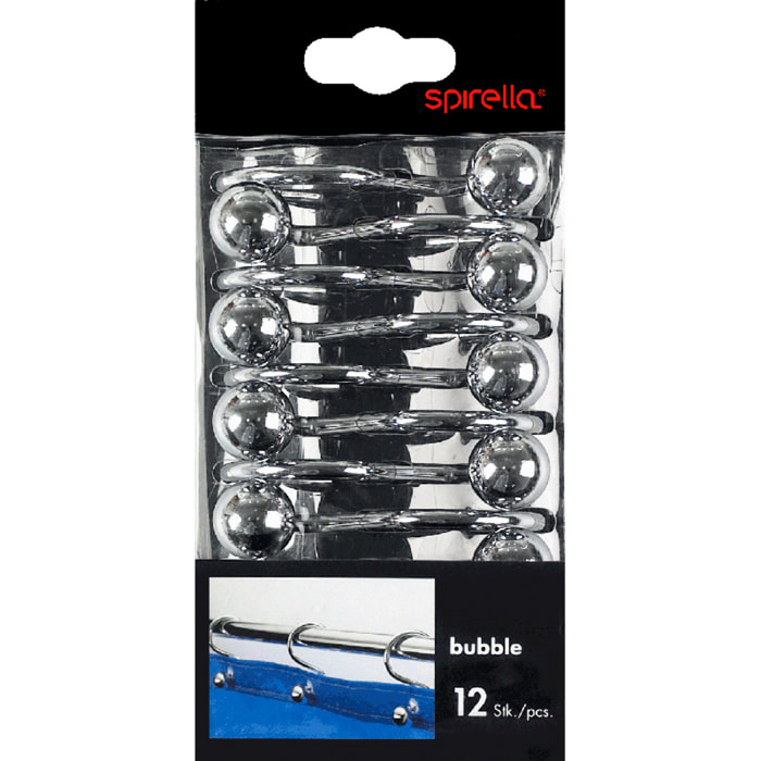 Lot de 12 anneaux pour rideaux de douche BUBBLE Chromé Spirella