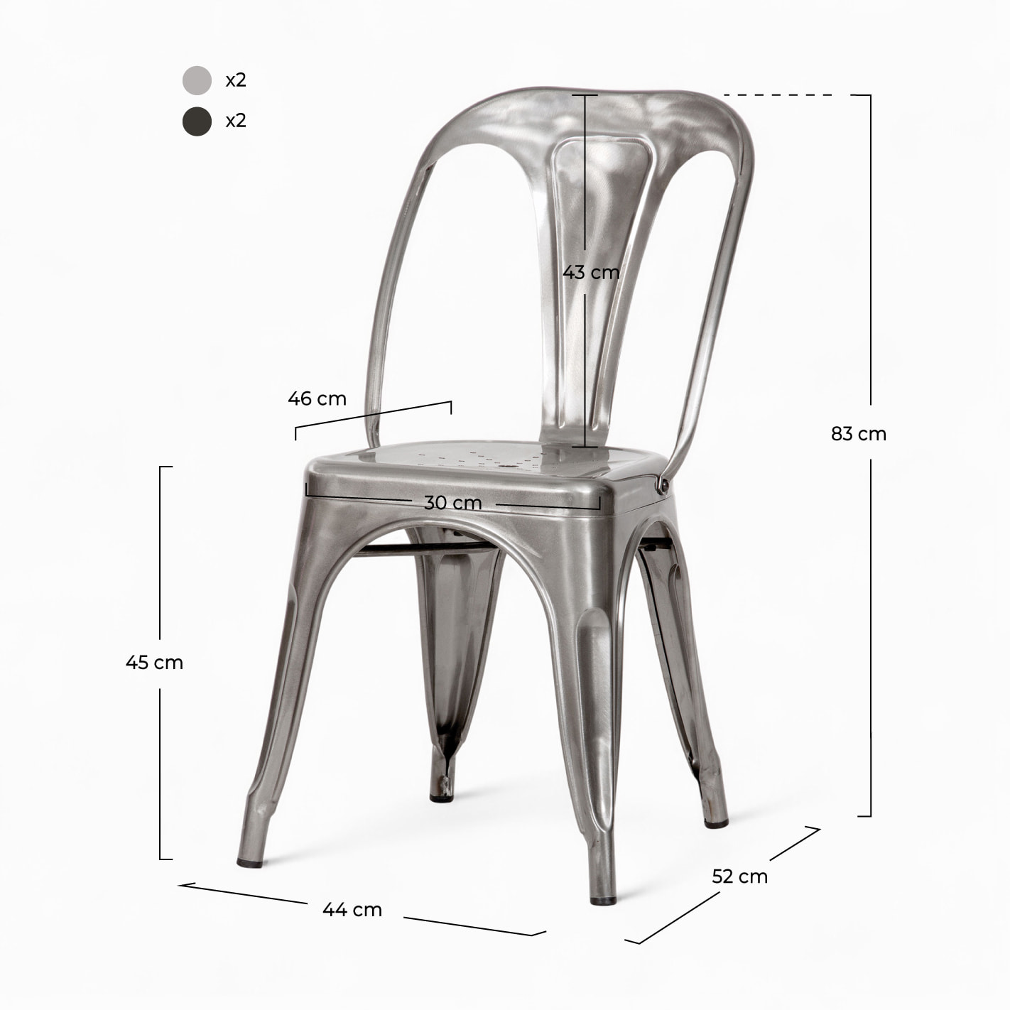 Pack 4 chaises en métal gris - Indus