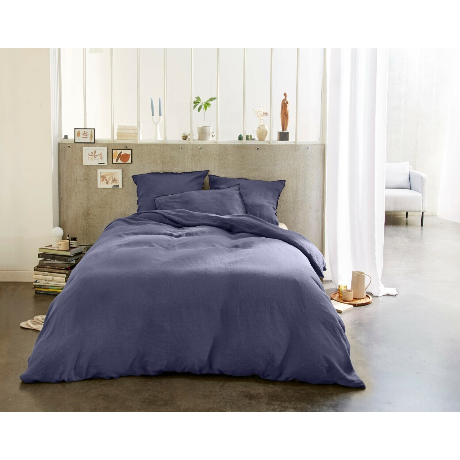 Parure De Housse De Couette 3Pcs Lin Lavé 160G Mineral