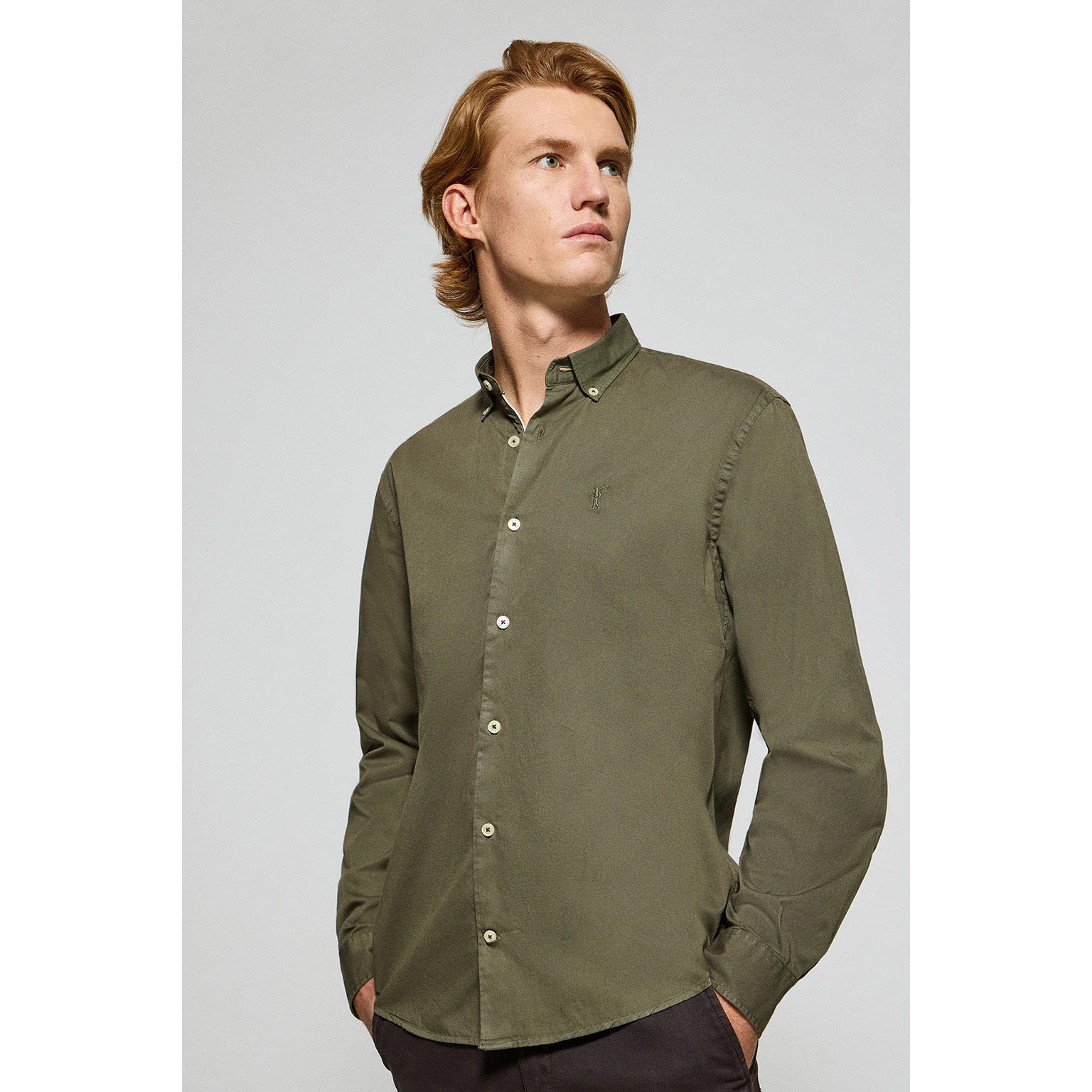 Camicia Princeton in twill verde kaki con logo Rigby Go