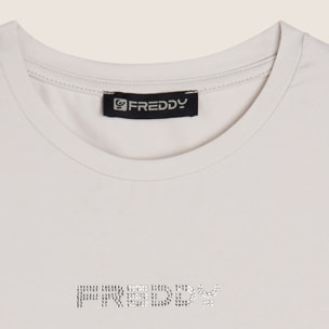 Body senza maniche in jersey stretch con logo strass