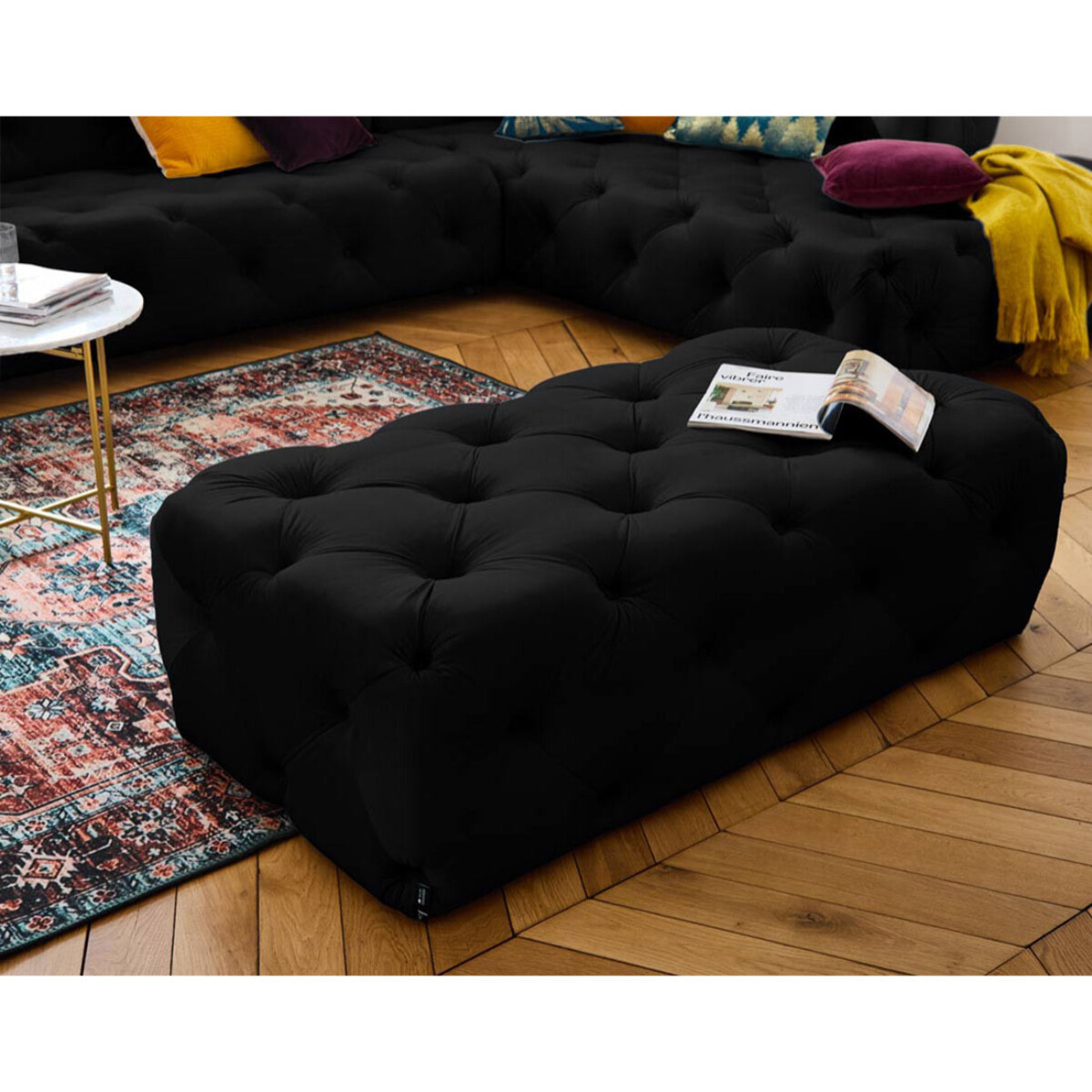 Gallata - pouf Chesterfield - en velours - Noir