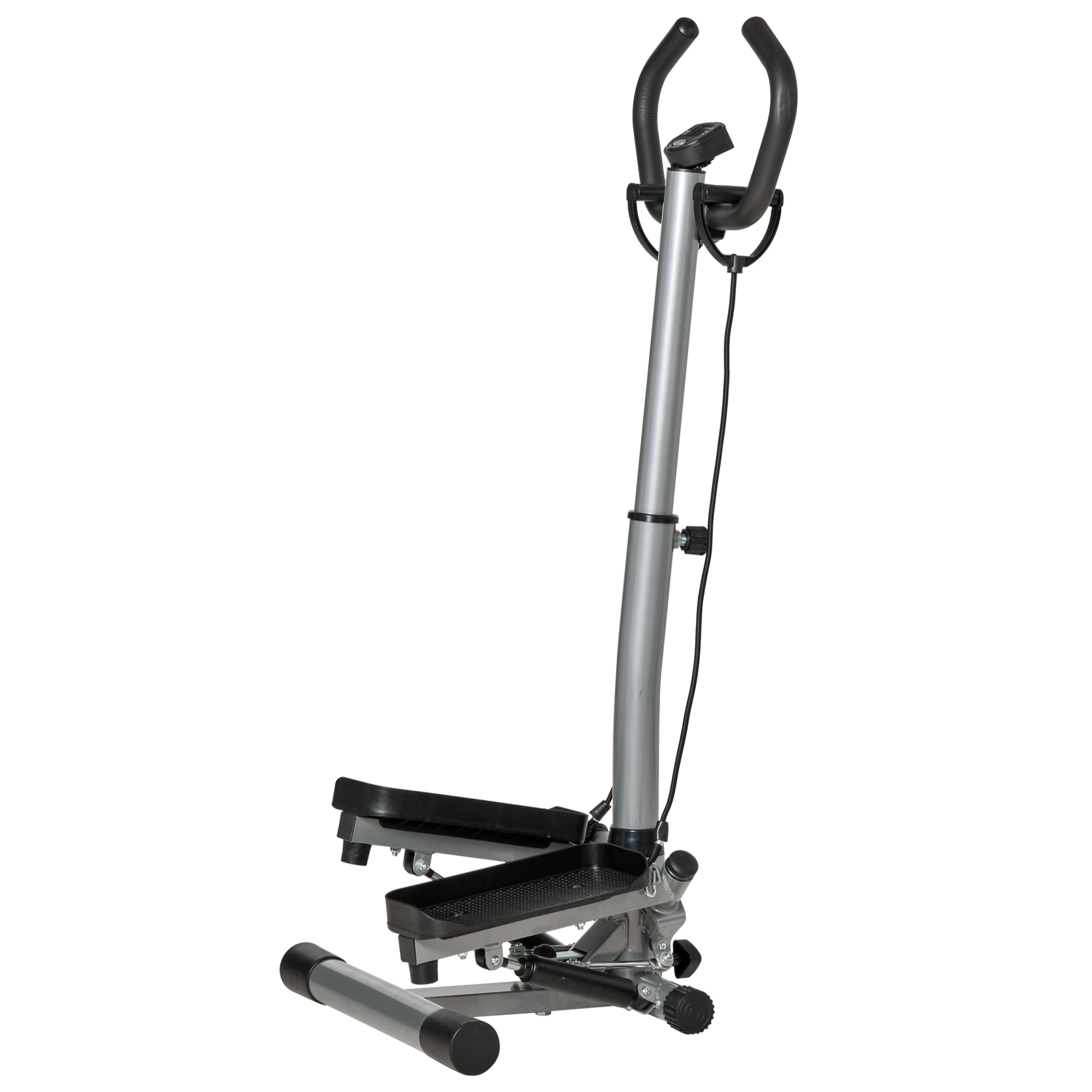 Stepper fitness avec guidon ergonomique réglable et écran LCD - bandes de résistance - gris noir